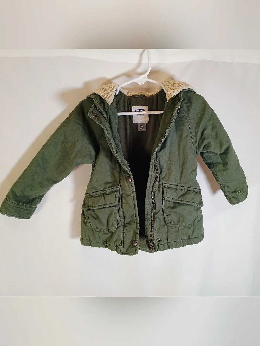 Old Navy Kids Olive Green Hooded Sherpa Jacket